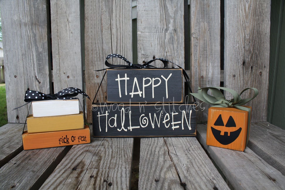 HapPy HaLlOwEeN, Pumpkin and Candy Corn Mini Stacker  Block Set - ALL 3 Block Sets are included in this listing (: