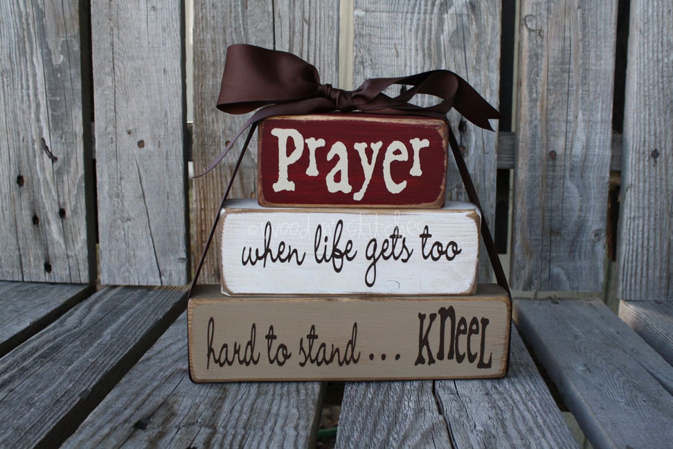 Primitive Prayer Wood Block Set Stacker . . . Inspirational  faith religious christian custom wood blocks primitive country gift