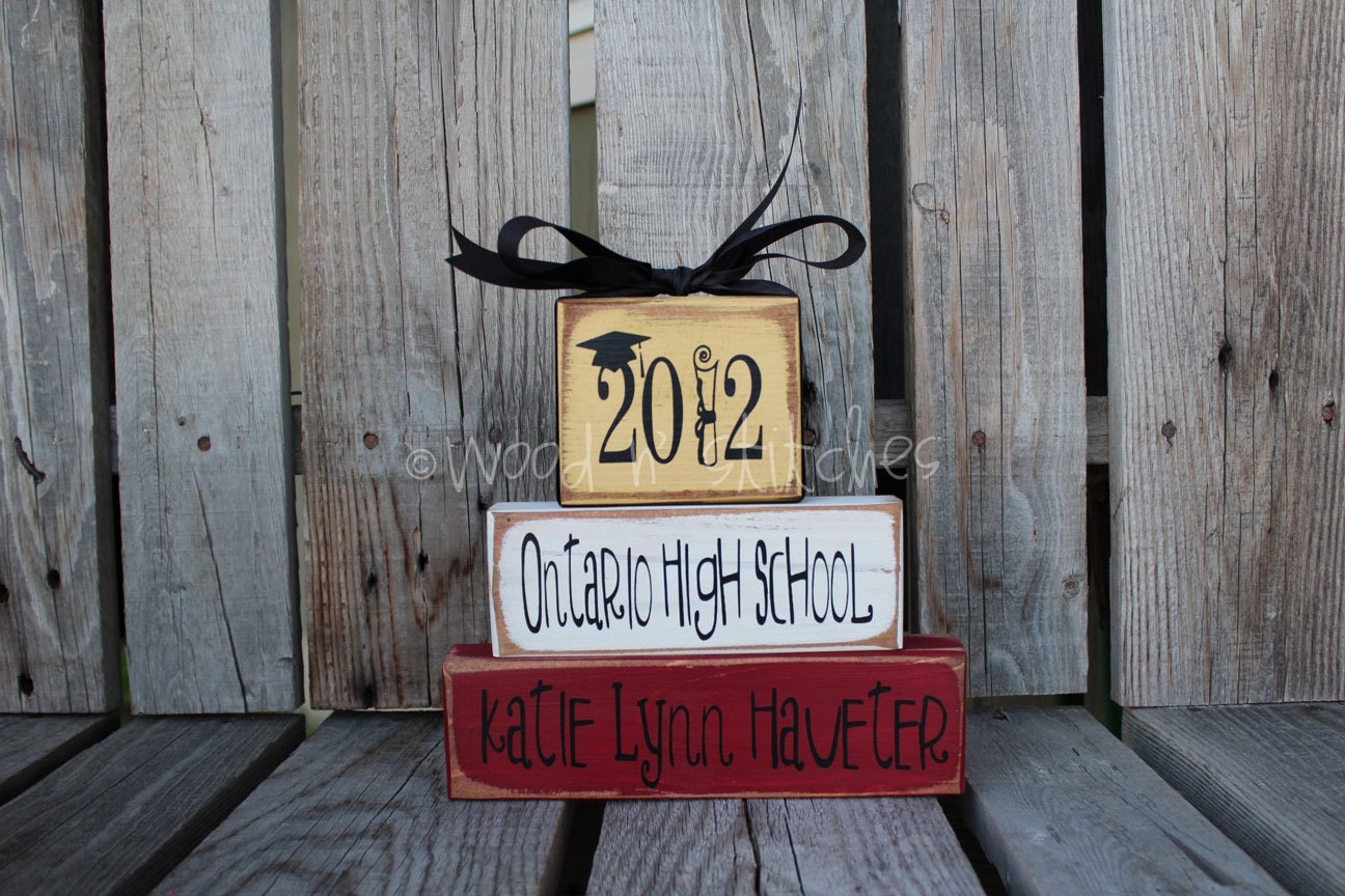 Graduation Personalized Name Wood Block Set gift name school colors celebration birthday you choose the color scheme and wording