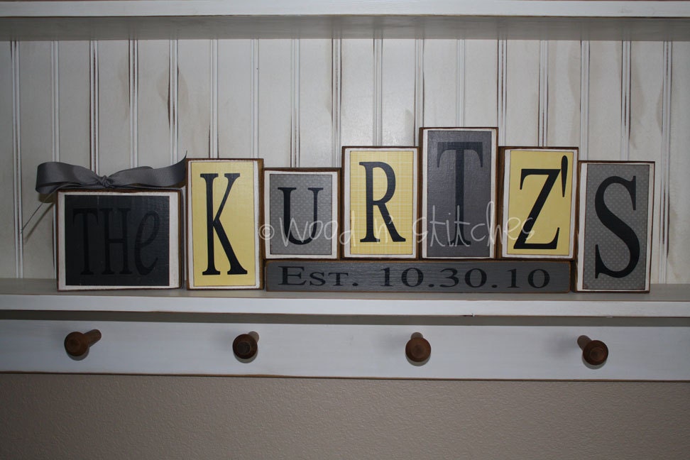 Personalized Name Wood Block Set . . . custom wedding home decor primitive gift personalized wood sign boy girl baby family