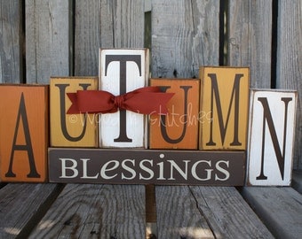 Autumn Blessings Large Wood Block Set . . . goes with so many other items in the shop for fall autumn thanksgiving