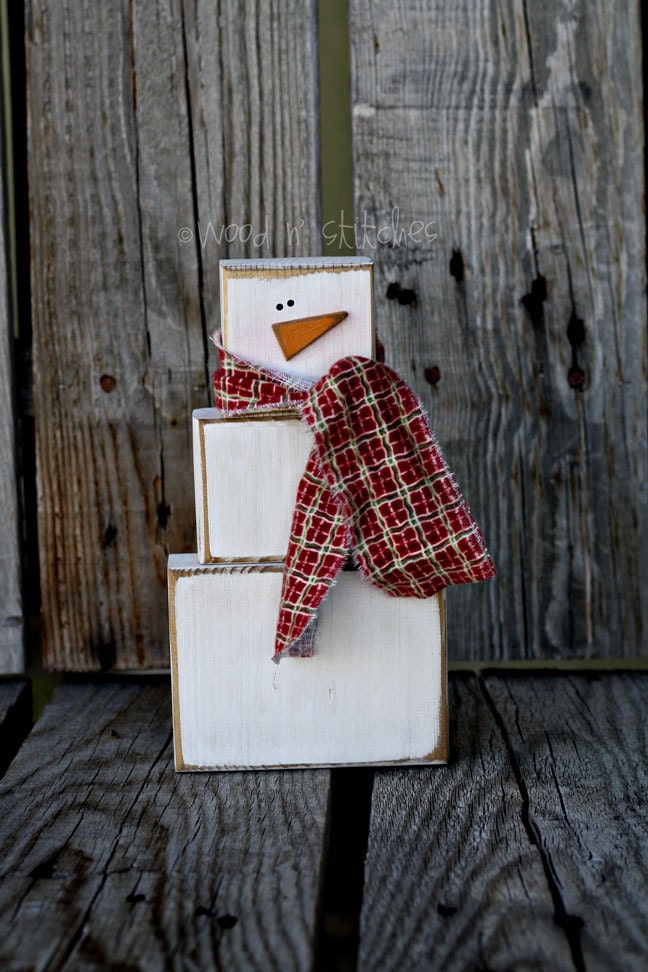 Primitive SNOWMAN wood  block set simple . . . great addition to your Winter (December to February) Decor. winter christmas snow snowmen
