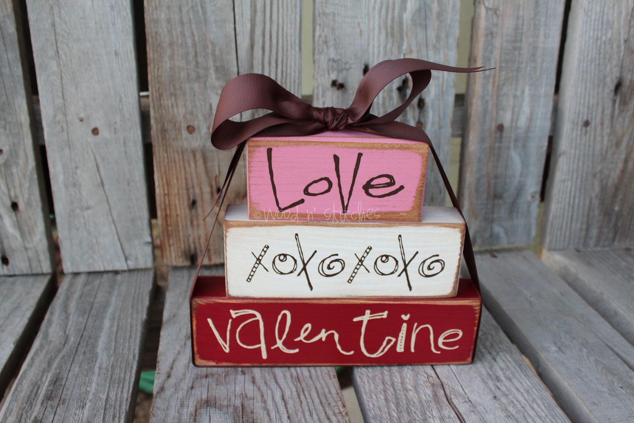 Love and XOXOXO . . . Valentine's Wood Block Stacker Gift Home Seasonal Personalized Block Decor