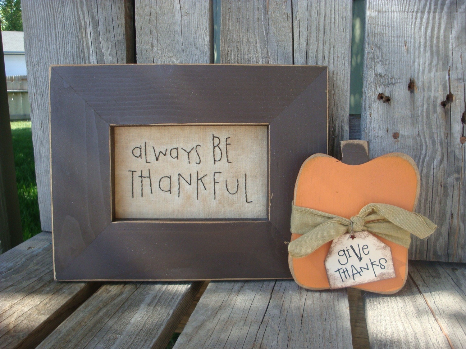 Primitive wood pumpkin (small) - country fall autumn halloween wood block gift thanksgiving