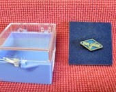 Blue Enamel Lapel Pin, Fair Share Movement by United Fund Gold Toned Check Mark with Blue Diamond Shape Made in USA