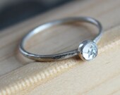 White Topaz  Silver Ring - 4mm Faceted Gemstone on Hammered Argentium Sterling Band