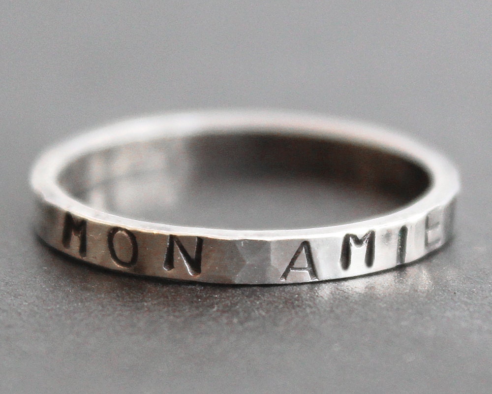 MON AMIE - Friendship Ring - Sterling Silver 2mm Hammered Band