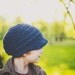 Crochet Hat for Boys, Hat with Visor, Crochet Newsboy Hat, Cap for Boys, Indigo, Cotton, 5T to Preteen