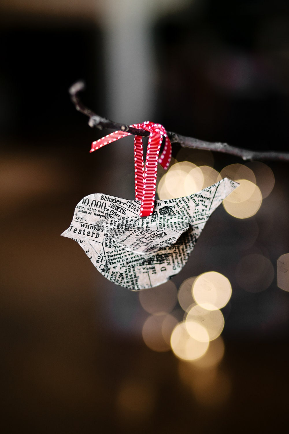 Newsprint Small Bird Ornament