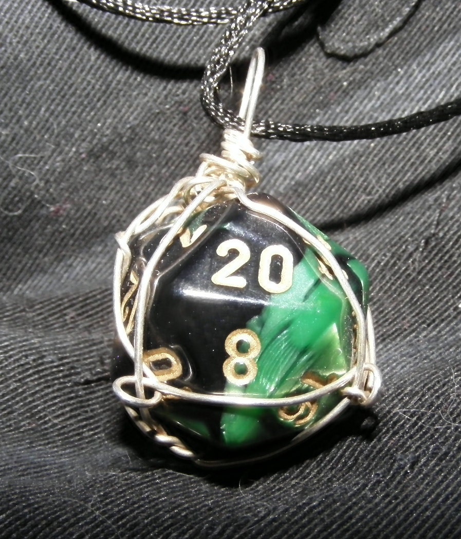 Sterling-wrapped D20 pendant