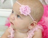 Light Pink Shabby Chic Chiffon Flower Elastic Headband - Baby Headbands - Infant Hair Bows.. Free Shipping Promo