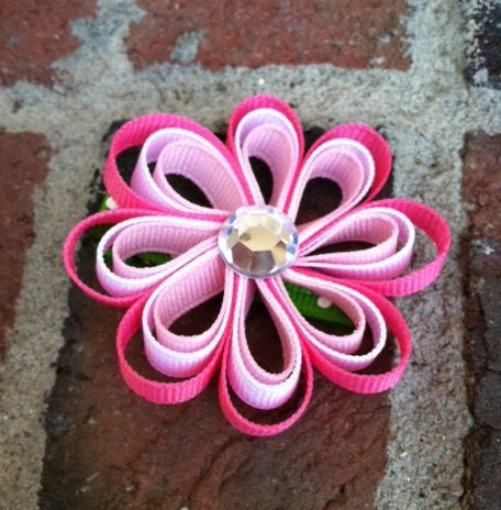 Free Shipping Promo with 15 Dollars or More... Pink Flower Ribbon Sculpture Hair Clip - Girls Accessories - Ribbon Hair Bows