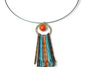 Upcycled Necklace,  Boho Jewelry, Orange Turquoise