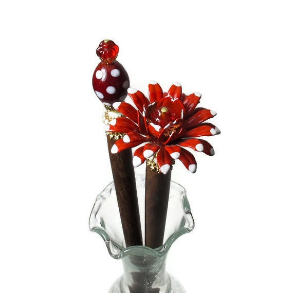 Hairsticks, Red Flower Hair Accessories