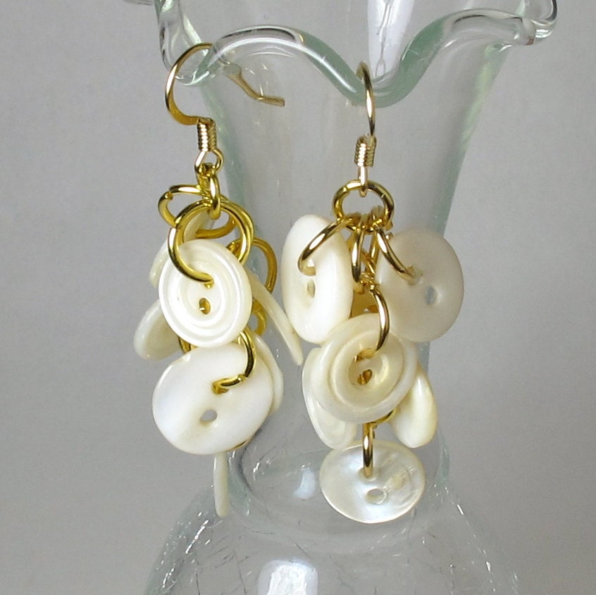 Mother of Pearl Earrings, Repurposed Jewelry, Button Earrings