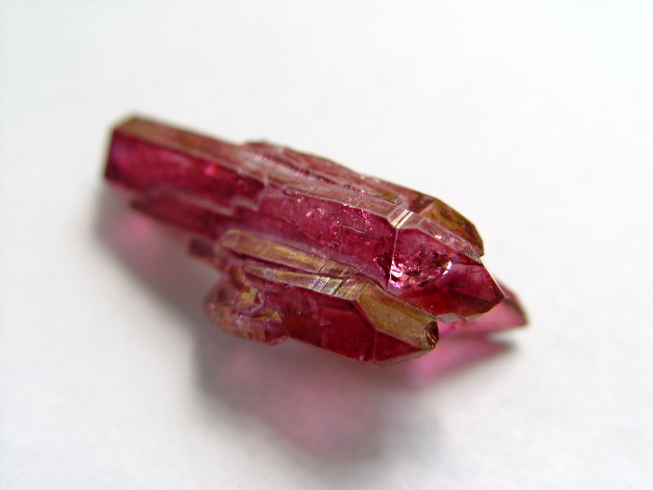 Double Terminated Ruby Rose Aura Quartz Crystal DT Cluster Point