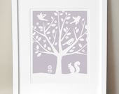 Nursery Art Print - CUSTOM COLOR - Peaceful Tree, Squirrel 8x10