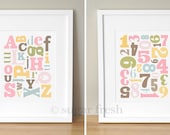Alphabet & Numbers Nursery Art Prints - CUSTOM COLORS - 2 8x10's