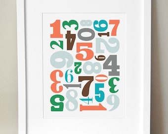 Numbers Nursery Art - 'Number Jumble' 8x10 - Boy