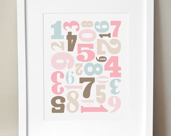 Numbers Nursery Art - 'Number Jumble' 11x14 - Girl