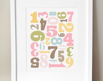 Numbers Nursery Art - 'Number Jumble'  8x10 - Girl
