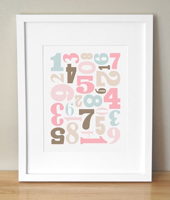 Numbers Nursery Art - 'Number Jumble' 11x14 - Girl