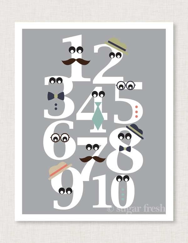 Numbers Nursery Art Print - 'Mister Numbers' 8x10