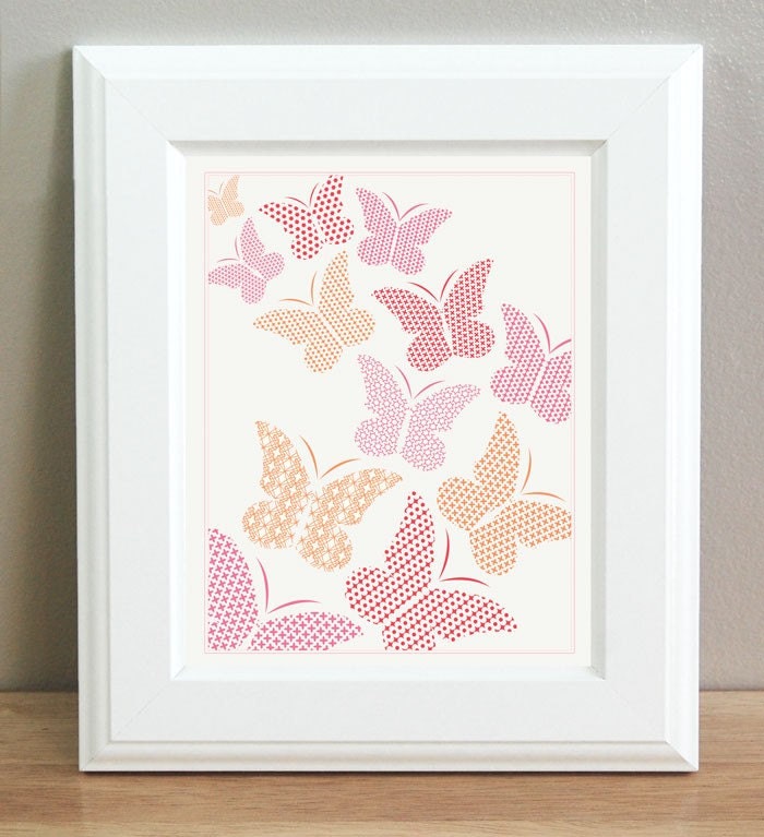Nursery Art - 'All Aflutter' Butterfly Print - 8x10