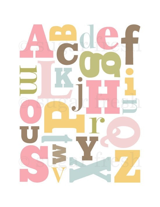 Alphabet Nursery Art - 'Alphabet Soup' 8x10 Print - Girl