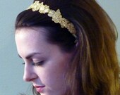 Gold Flower Headband for Women and Teens Metallic Beaded Embroidered Sequin Braid by Jill's Boutique