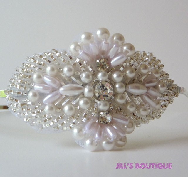 Lillian Pearl Beaded Crystal Headband for Women and Teens by Jill's Boutique