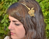 Sale-Gold Bullion Embroidered Floral Headband for Women and Teens Handmade by Jill's Boutique