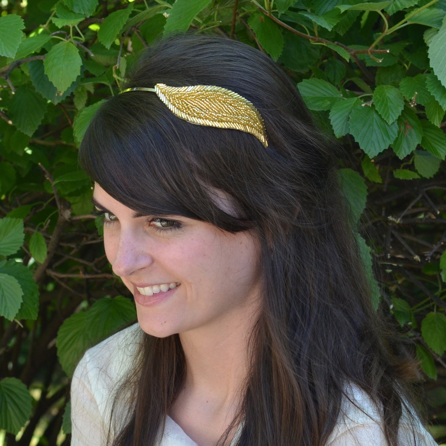 Golden Beaded Leaf Headband for Women and Teens by Jill's Boutique
