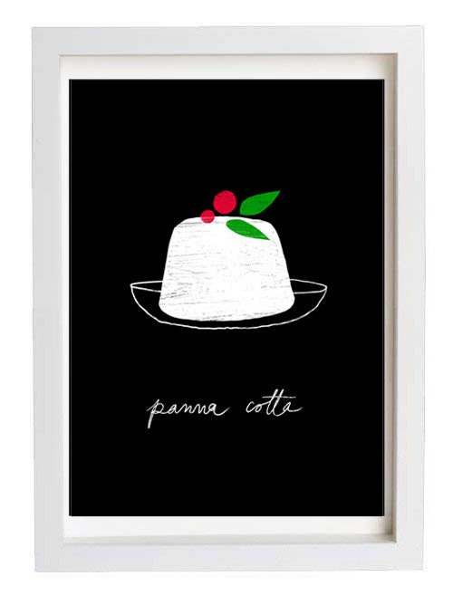 Italy Black Dessert Illustration Panna Cotta Kitchen Print 11"x15" -  archival fine art giclée print