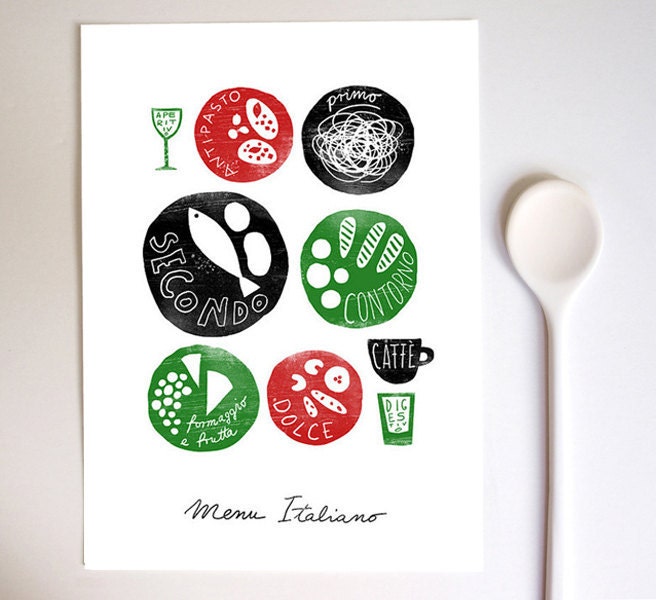MENU ITALIANO 11"x15" Italian food, Kitchen Art Print - archival fine art giclée print