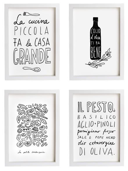 Italy PESTO and LA CUCINA Print Set 11"x15", Hand-lettered typography art italian kitchen italy quote - archival fine art giclée prints
