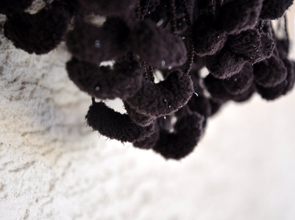 Soft Dark Brown Crochet Pompom Scarf Cowl Neckwarmer - zuzusworld
