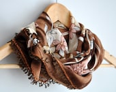 Rustic Cotton Scarf in brown, floral, lacework, turkish oya