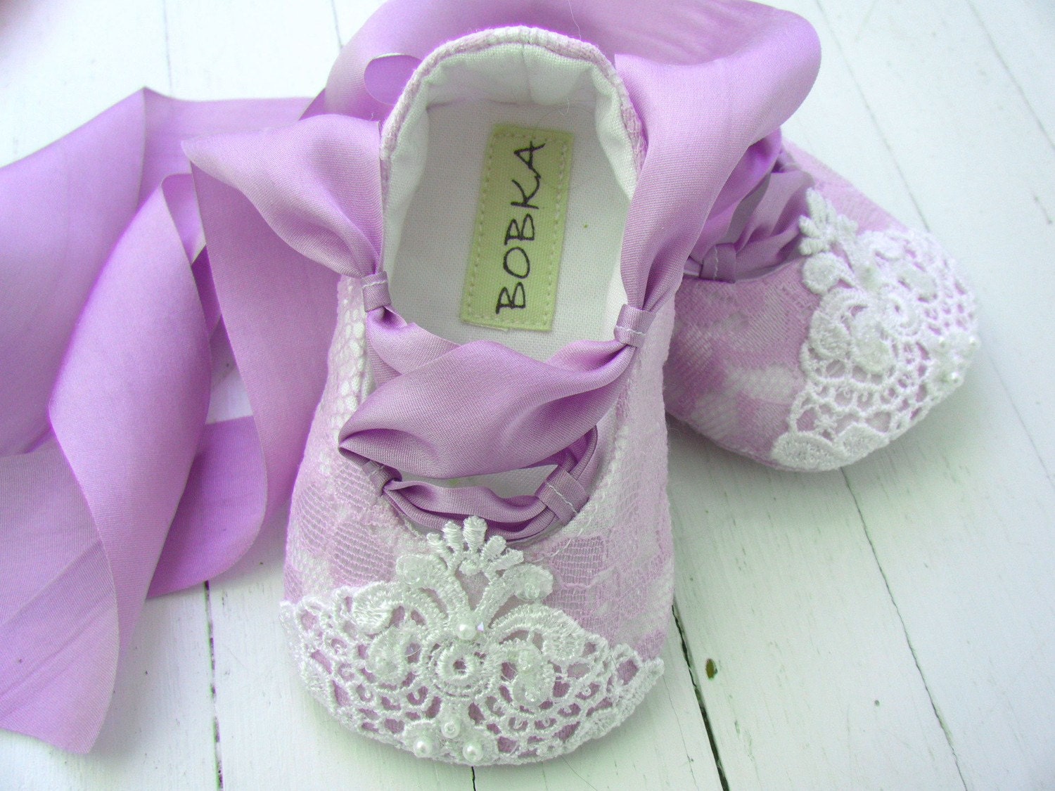 Lavender Ballet Shoes, Baby Girl Shoes, Lace, Flower Girl, Ballet Flats,Toddler Shoes, Bobka Shoes by BobkaBaby