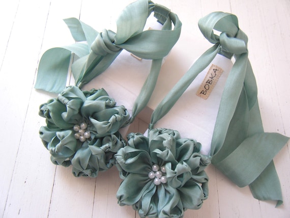 Silk Ribbon Flower Sandal 'Persephone' Shoe Baby Girl Wedding by Bobka Baby