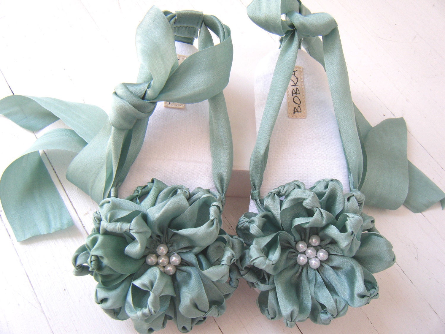 Silk Ribbon Flower Sandal 'Persephone' Shoe Baby Girl Wedding by Bobka Baby