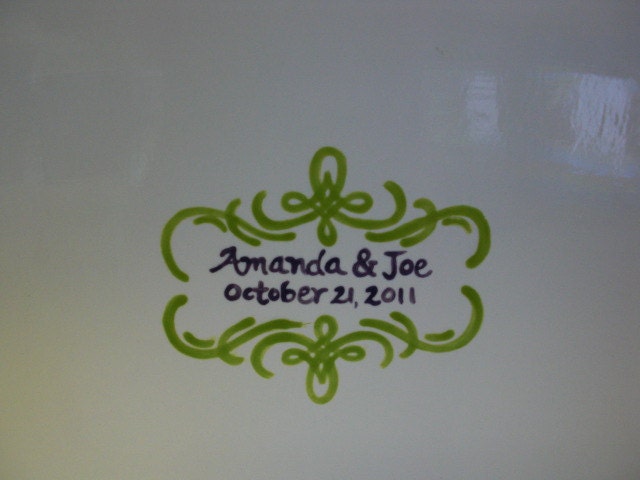Custom Wedding Signature Guest Book Platter - Personalized with Scoll Border and Monogram