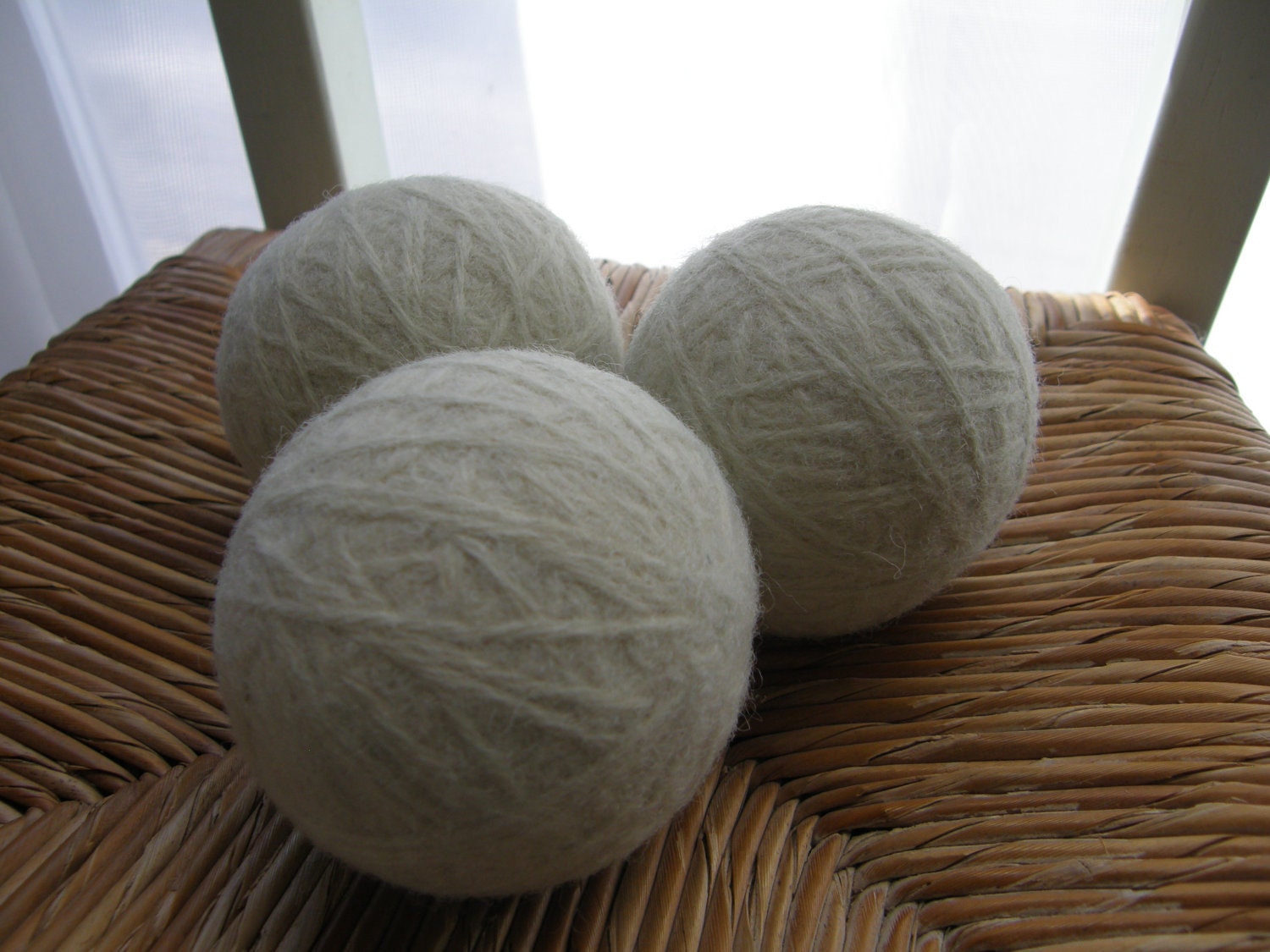 Large Wool Dryer Ball--Set of 3--Non-Dyed Natural White--Wool Core