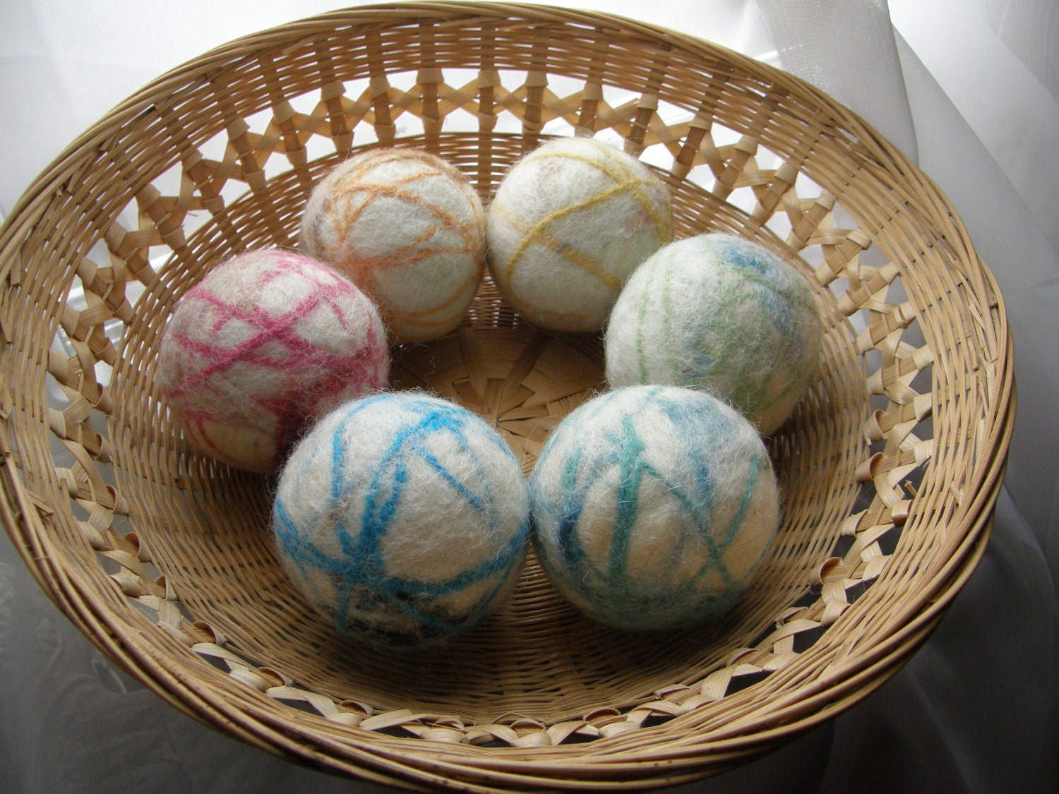 All Wool Felted Large Eco Dryer Balls--Set of 6--Candy Mix--Wool Core