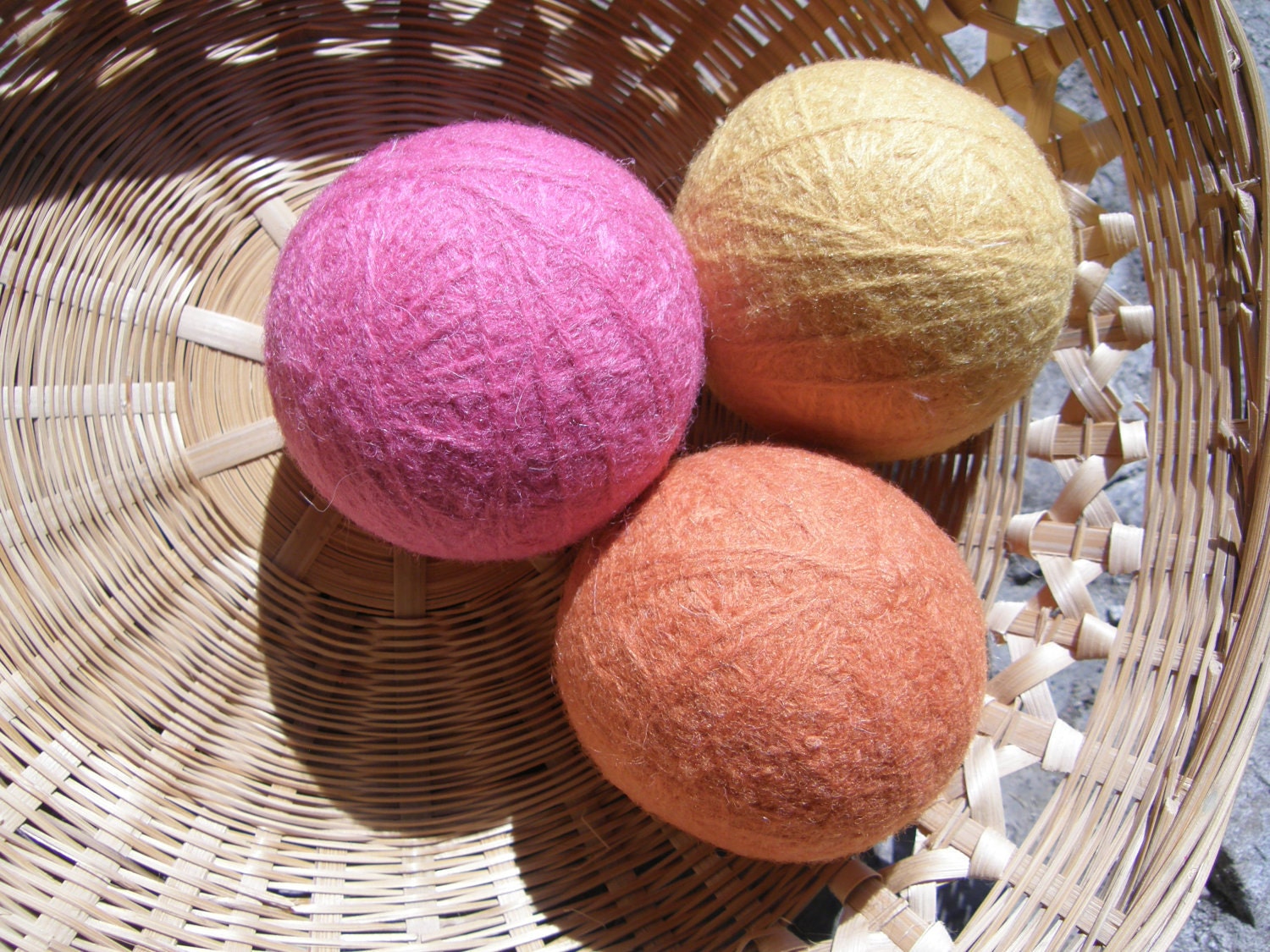 Large Wool Dryer Balls--3--Yellow/Pink/Orange--Wool Core