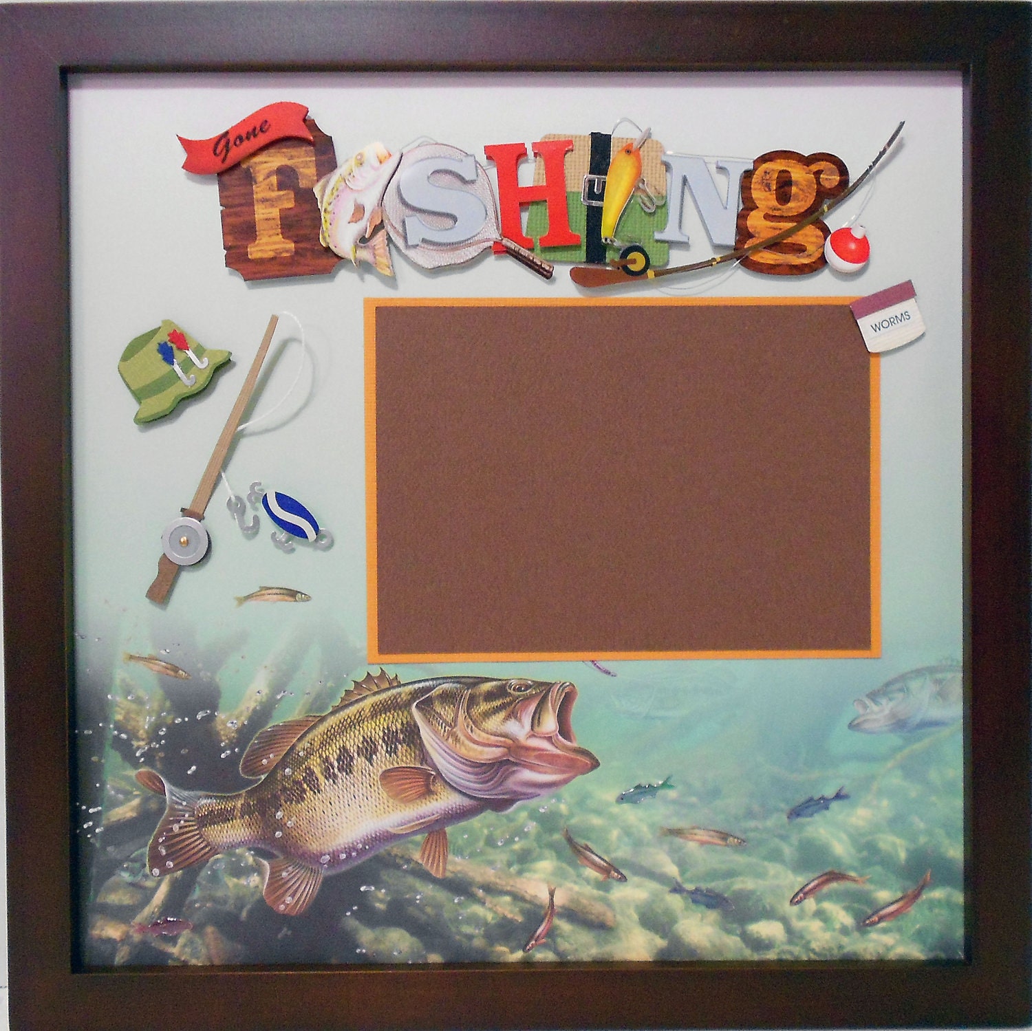 GONE FISHING Memory Album Page (Walnut Veneer Shadow Box Frame Sold Separately)