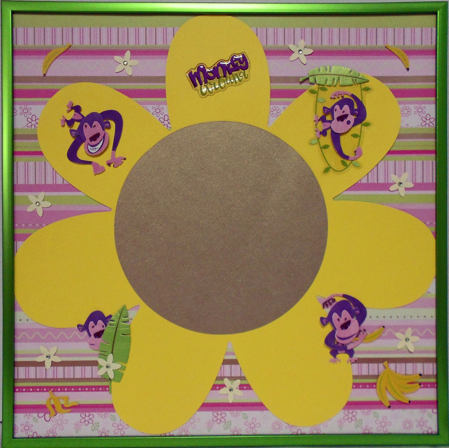 GONE BANANAS Memory Album Page with Green Metalic Frame