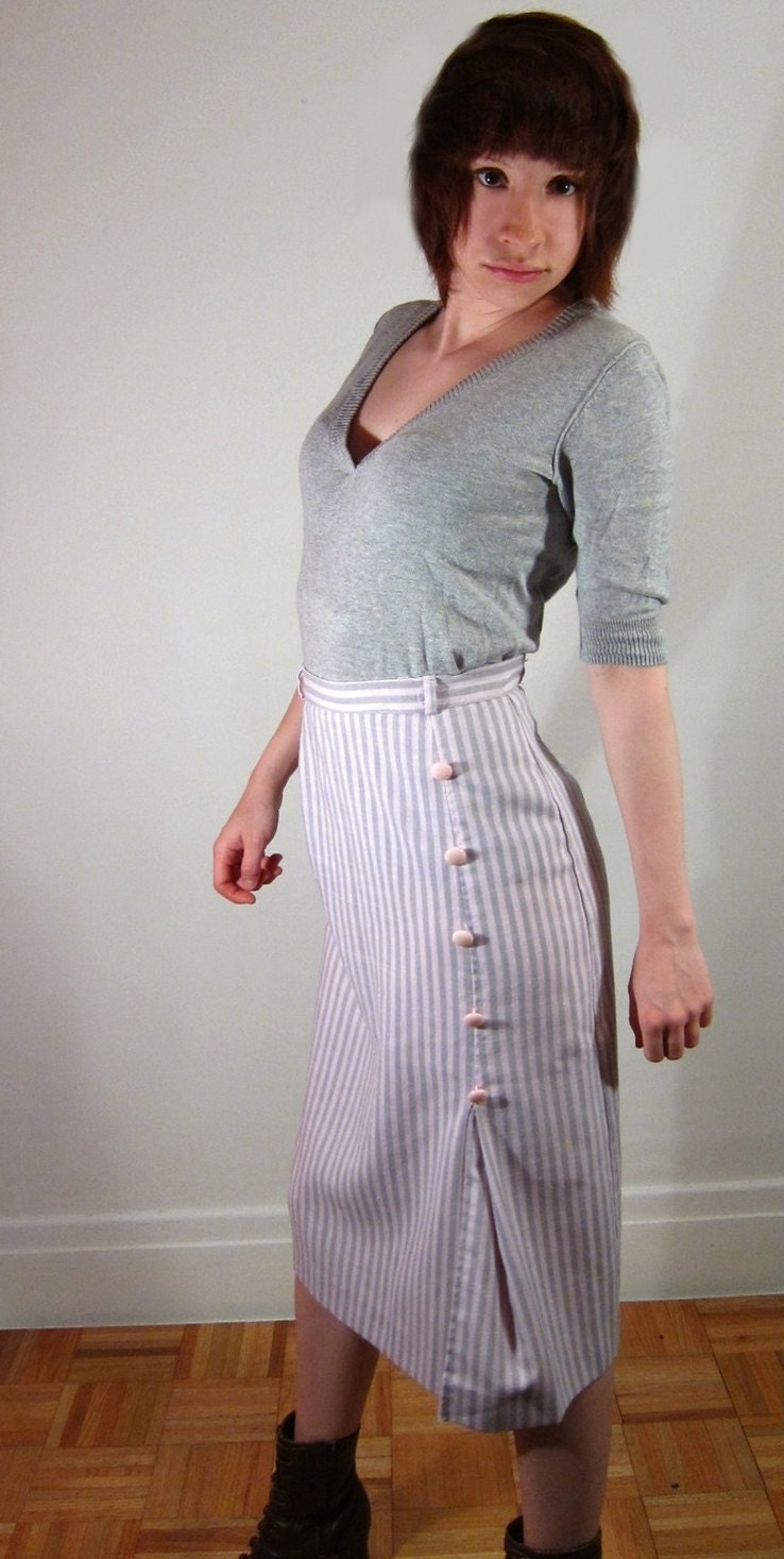 80s pencil skirt - The Sugar Lolita - pink and gray stripes