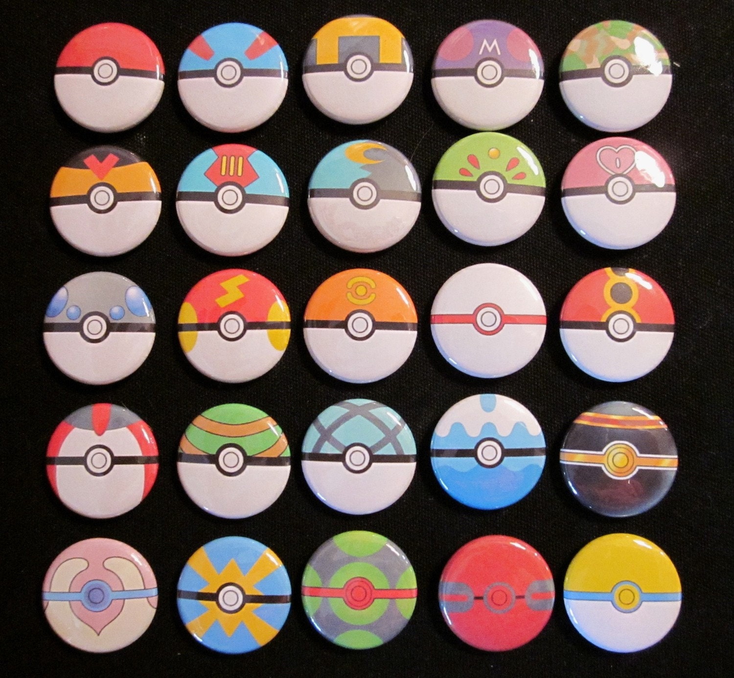 1 inch Button set of all 26 Pokeballs