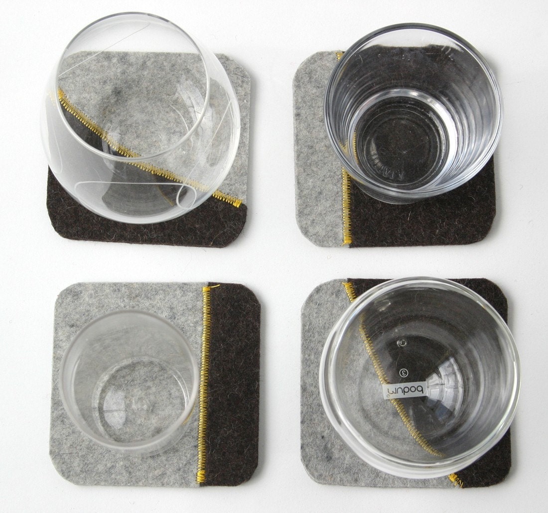 Gray and Brown Wool Felt Coasters
